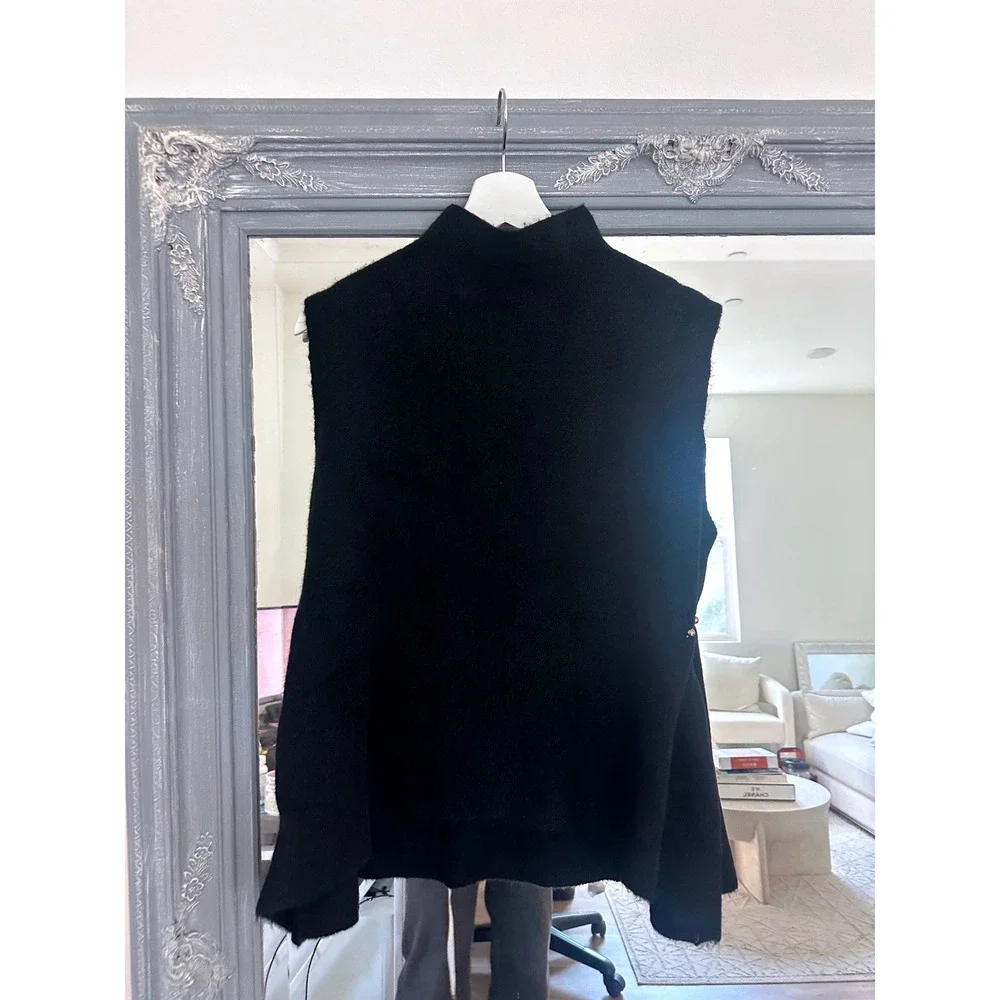 NWT Zara High Neck Sleeveless Asymmetric Hem Knit Top Open Side Appliques L - Picture 7 of 12